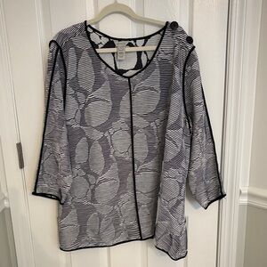 Multiples Black and White Floral Striped Blouse